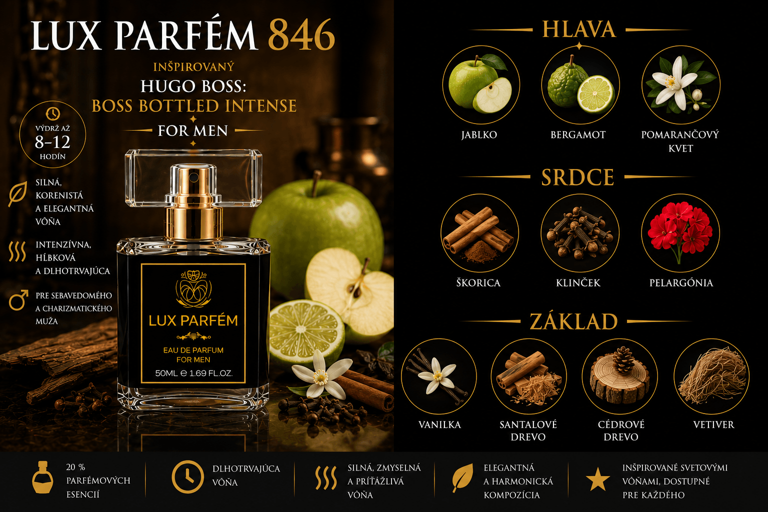 Lux Parfém 846 – Inšpirovaný Hugo Boss: Boss Bottled Intense